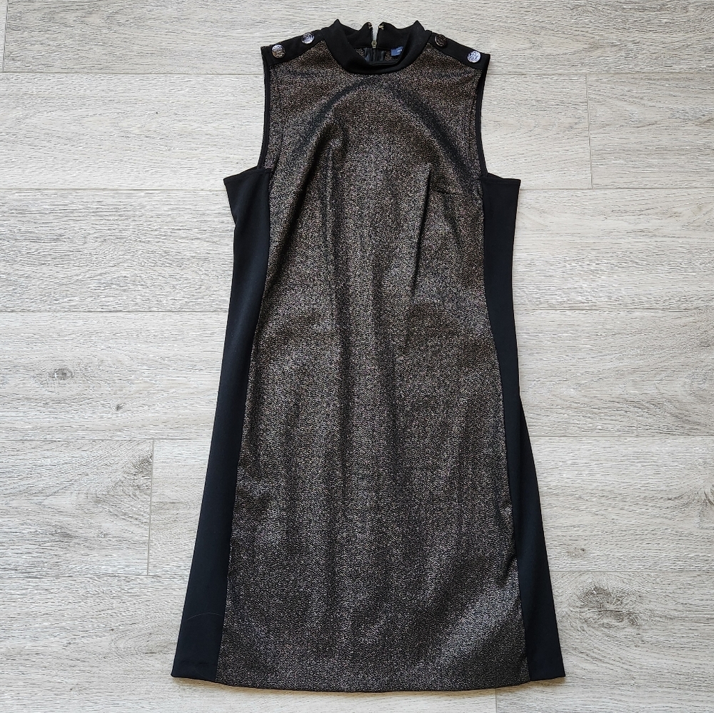 Tommy Hilfiger Black Sparkle Dress Womens 2 Sleeveless Mock Neck Stretch Sheath